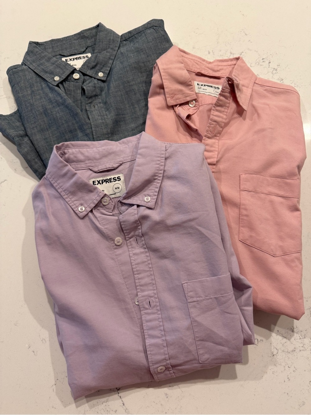 Express Men’s Slim Button-Down Bundle - Chambray Blue/Gray, Pink & Lavender